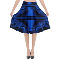 Art Fractal Artwork Creative Blue Black Flared Midi Skirt by Pakrebo