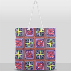 Shapes In Squares Pattern                   Full Print Rope Handle Tote (large) by LalyLauraFLM