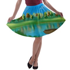 Digital Art Artwork Landscape Boat A-line Skater Skirt by Wegoenart