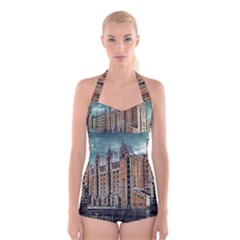 Architecture City Building Travel Boyleg Halter Swimsuit  by Wegoenart