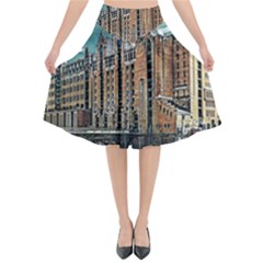 Architecture City Building Travel Flared Midi Skirt by Wegoenart