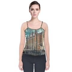 Architecture City Building Travel Velvet Spaghetti Strap Top by Wegoenart