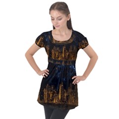 Architecture Buildings City Puff Sleeve Tunic Top by Wegoenart