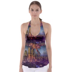 City Lights Skyline Buildings Babydoll Tankini Top by Wegoenart
