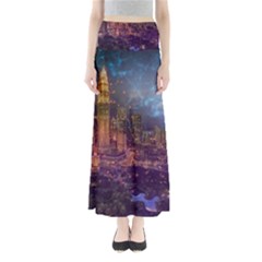 City Lights Skyline Buildings Full Length Maxi Skirt by Wegoenart