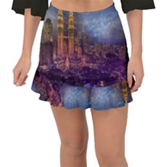 City Lights Skyline Buildings Fishtail Mini Chiffon Skirt by Wegoenart