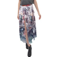 Venice Water Laguna Italy Velour Split Maxi Skirt by Wegoenart