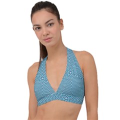 Lines Blue Repeating Textile Halter Plunge Bikini Top by Wegoenart