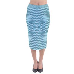 Lines Blue Repeating Textile Velvet Midi Pencil Skirt by Wegoenart