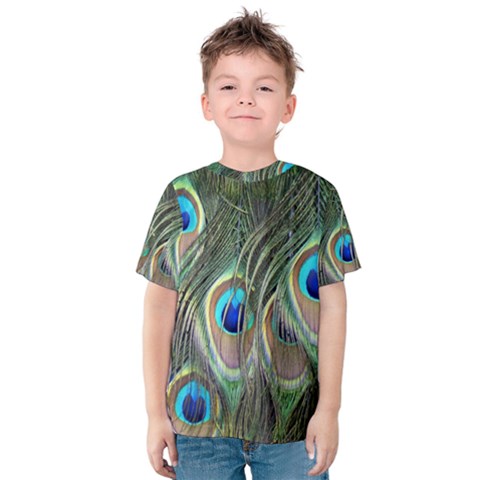 Peacock Feathers Peacock Bird Kids  Cotton Tee by Wegoenart