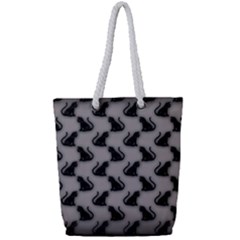 Black Cats On Gray Full Print Rope Handle Tote (small) by bloomingvinedesign