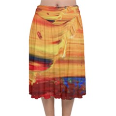 Rainbow Waves Velvet Flared Midi Skirt by WILLBIRDWELL