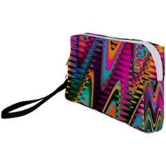Multicolored Wave Distortion Zigzag Chevrons 2 Background Color Solid Black Wristlet Pouch Bag (small) by EDDArt