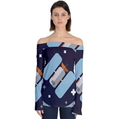 Satellite Machine Space Dark Off Shoulder Long Sleeve Top by Pakrebo