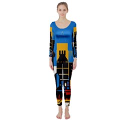 Architecture City House Window Long Sleeve Catsuit by Pakrebo