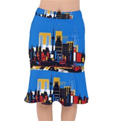 Architecture City House Window Short Mermaid Skirt by Pakrebo