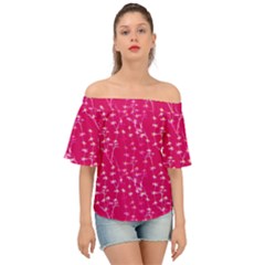 Red Pink Dasies Summer  Off Shoulder Short Sleeve Top by 1dsign