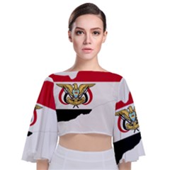 Borders Country Flag Geography Map Tie Back Butterfly Sleeve Chiffon Top by Sapixe