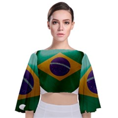 Brazil Flag Country Symbol Tie Back Butterfly Sleeve Chiffon Top by Sapixe