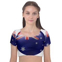 Australia Flag Country National Velvet Short Sleeve Crop Top  by Sapixe