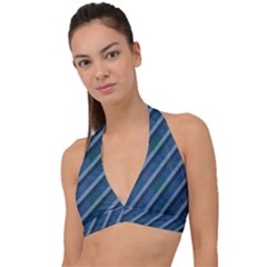 Blue Stripped Pattern Halter Plunge Bikini Top by designsbyamerianna