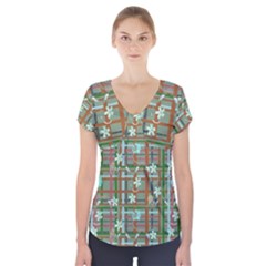 Textile Fabric Short Sleeve Front Detail Top by HermanTelo