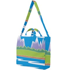 Nature Tree Water Grass Sun Square Shoulder Tote Bag by Pakrebo