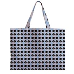 Black Flower On Blue White Pattern Zipper Mini Tote Bag by BrightVibesDesign