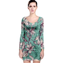 Vintage Floral Pattern Long Sleeve Bodycon Dress by Sobalvarro