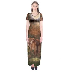 Awesome Wolf In The Darkness Of The Night Short Sleeve Maxi Dress by FantasyWorld7
