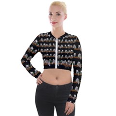 Cute Owl Pattern Long Sleeve Cropped Velvet Jacket by bloomingvinedesign