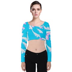 Koi Carp Scape Velvet Long Sleeve Crop Top by essentialimage