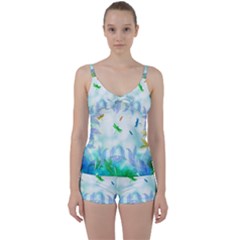 Scrapbooking Tropical Pattern Tie Front Two Piece Tankini by Simbadda