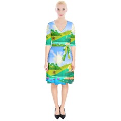 Tropical Resort Huts Lake River Wrap Up Cocktail Dress by Simbadda