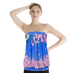 Sakura Cherry Blossom Night Moon Strapless Top by Simbadda