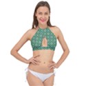 Green Abstract Geometry Pattern Cross Front Halter Bikini Top View1