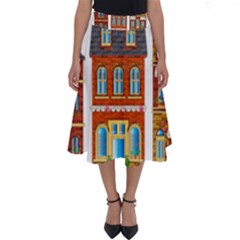City Buildings Brick Architecture Perfect Length Midi Skirt by Simbadda