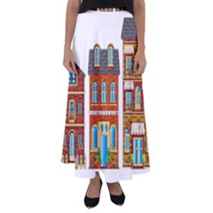 City Buildings Brick Architecture Flared Maxi Skirt by Simbadda