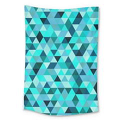 Teal Triangles Pattern Large Tapestry by LoolyElzayat