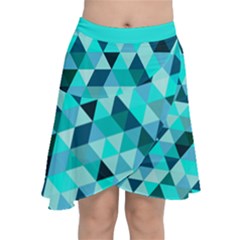 Teal Triangles Pattern Chiffon Wrap Front Skirt by LoolyElzayat