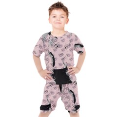 Wide Eyed Girl Pink Kids  Tee And Shorts Set by snowwhitegirl