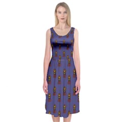 Nerdy 60s  Girl Pattern Dark Purple Midi Sleeveless Dress by snowwhitegirl