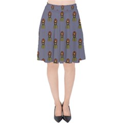 Nerdy 60s  Girl Pattern Light Grey Velvet High Waist Skirt by snowwhitegirl