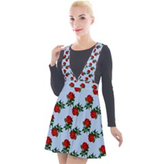 Red Roses Light Blue Plunge Pinafore Velour Dress by snowwhitegirl