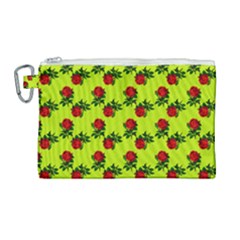 Red Roses Lime Green Canvas Cosmetic Bag (large) by snowwhitegirl