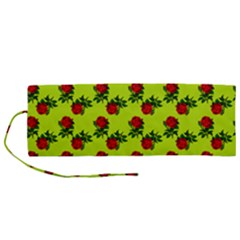 Red Roses Lime Green Roll Up Canvas Pencil Holder (m) by snowwhitegirl