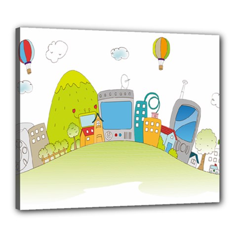 City Village Digital Home Town Canvas 24  X 20  (stretched) by Simbadda