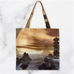 Planet Moon Rocks City Fiction Zipper Grocery Tote Bag by Simbadda