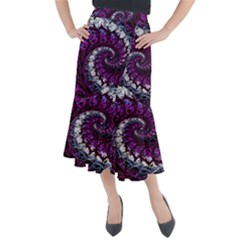 Fractal Background Swirl Art Skull Midi Mermaid Skirt by Simbadda