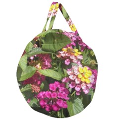 Summer Lantana W Bee Giant Round Zipper Tote by Riverwoman